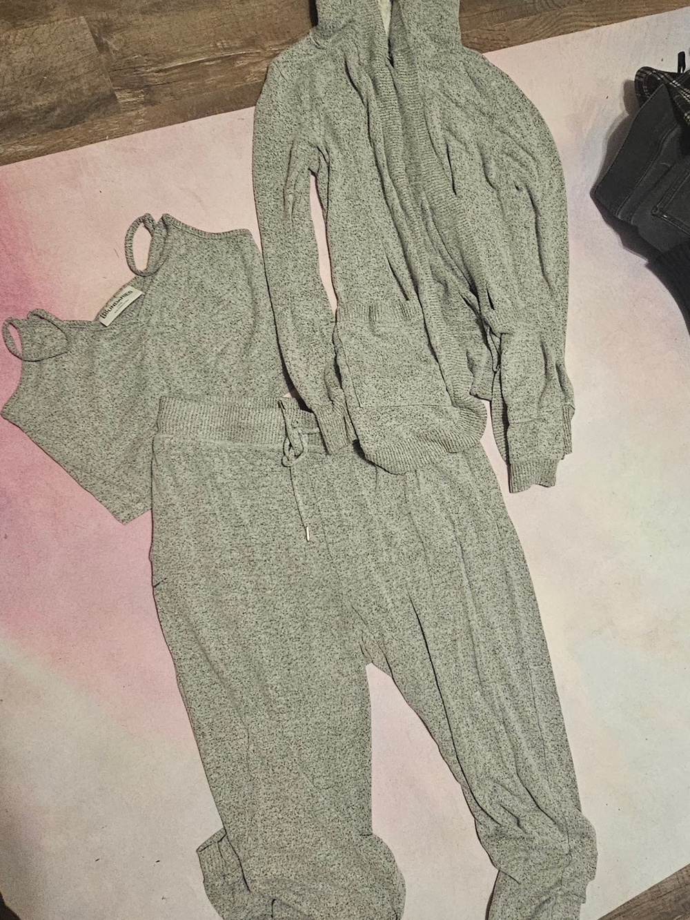 Cozy Grey Knit Pajama Set with Hoodie